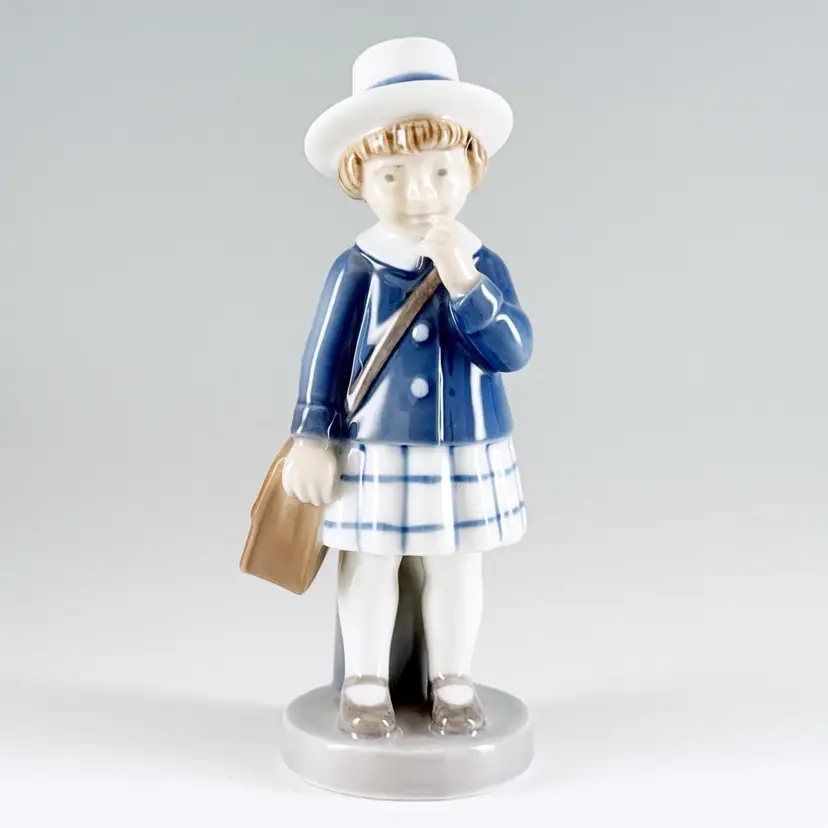 Vintage Royal Copenhagen Denmark, Girl with Satchel Hand-Painted Porcelain Figurine, September Figurine of the Month #4531