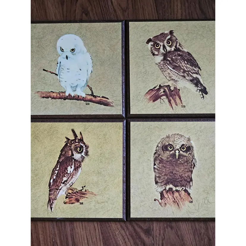 Set of 4 Vintage Owl Art Wall Hangings 1970s Richard Hinger Turner Design Set Of 4 8.5" x 8.5"
