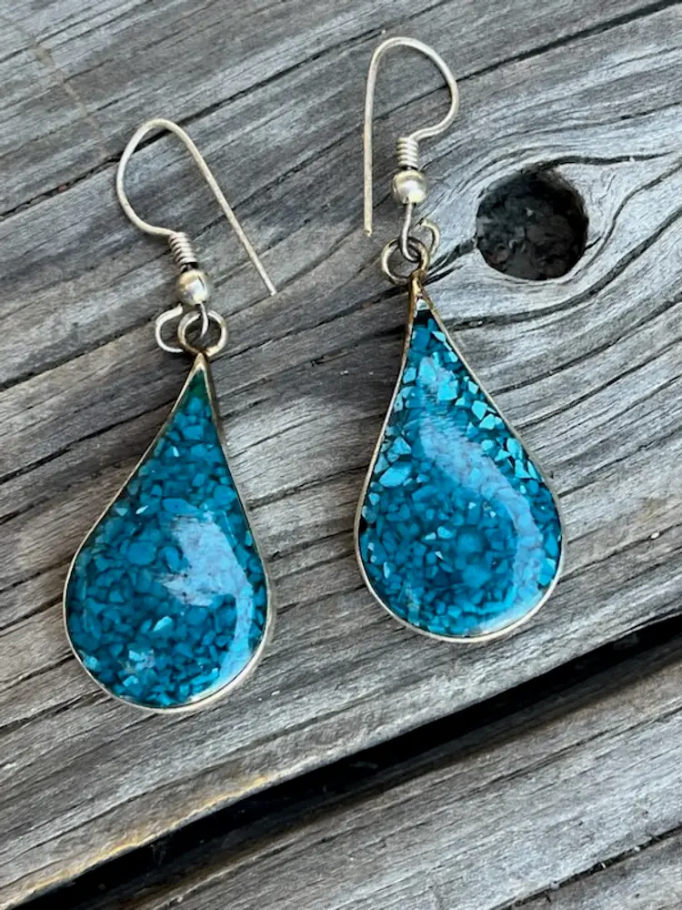 Vintage Turquoise & Obsidian 925 Sterling Silver Earrings ~ Reversable