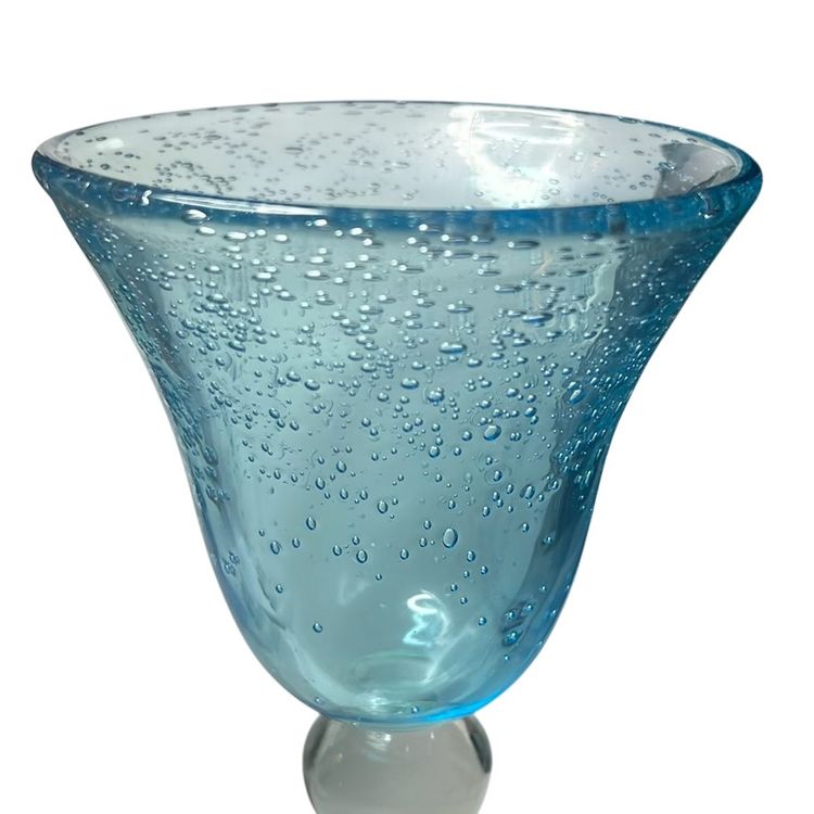 Vintage Art land Iris Light Blue Hand Blown Bubbles Glass Water Goblet