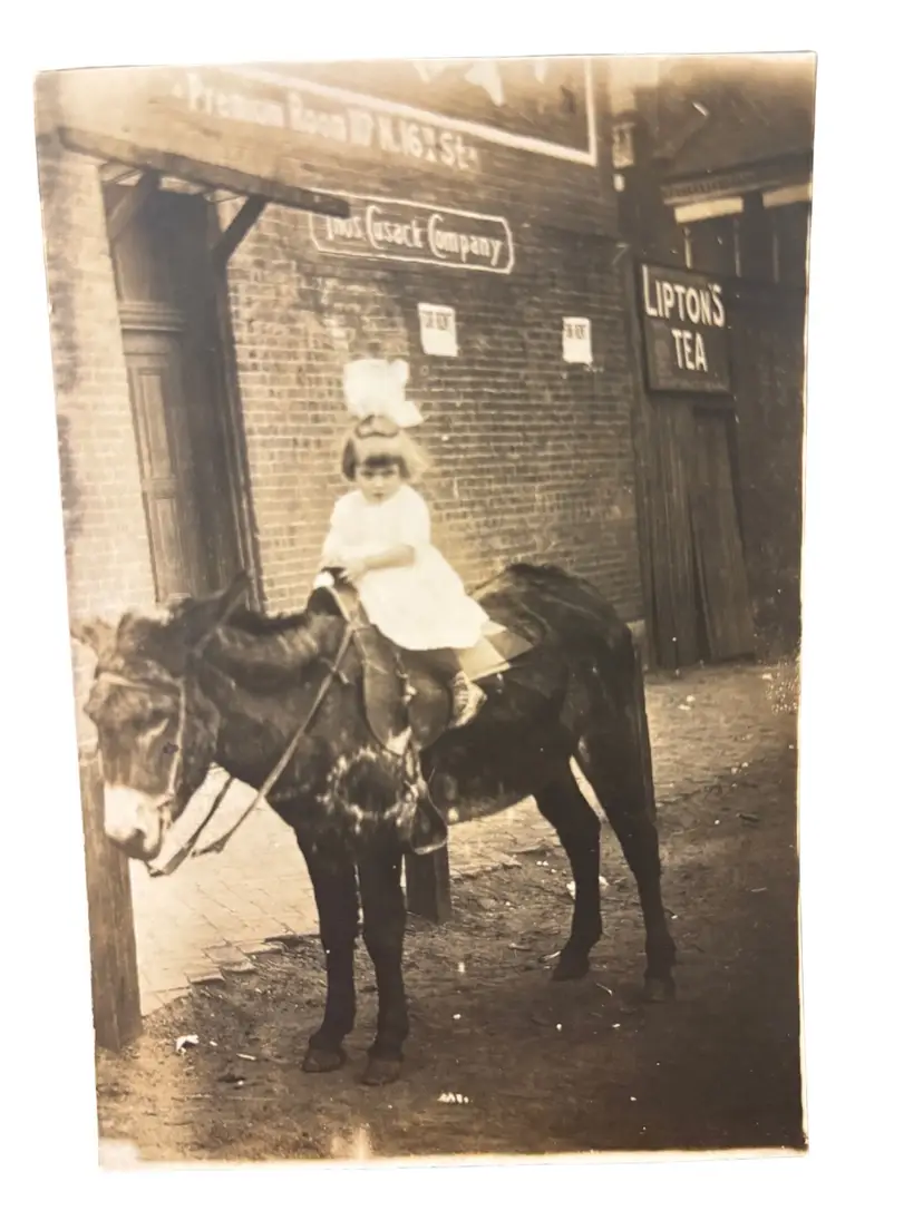Antique RPPC Lipton’s Tea/ Thos. Cusak Company Advertisement Girl Donkey Chicago