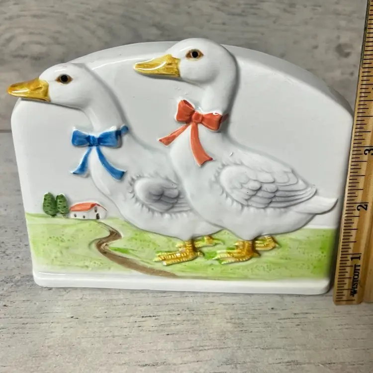 Otagiri Red & Blue Ribbon Ducks Notepad & Pencil Holder