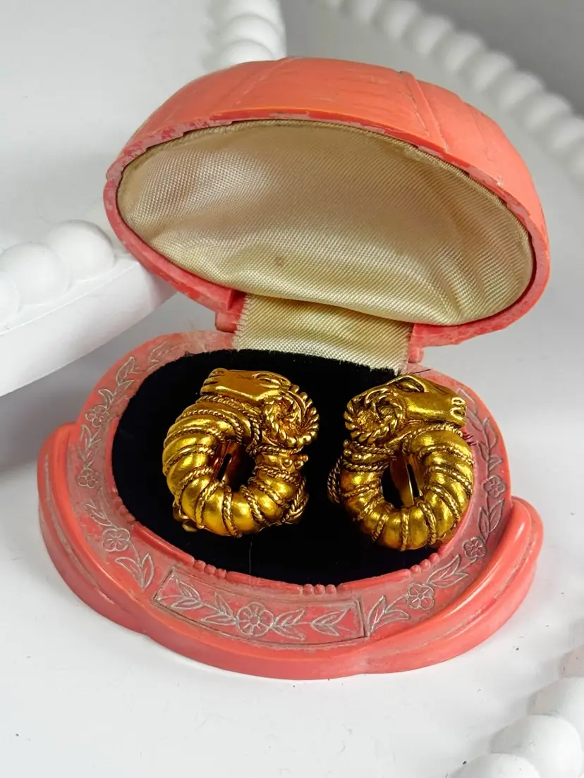 Vintage Ram Clip On Earrings 1”