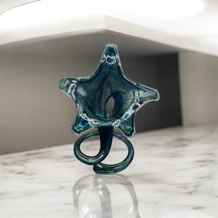 25) Jolly Glassblowers Colorado Vase Blue Green 9” Tall