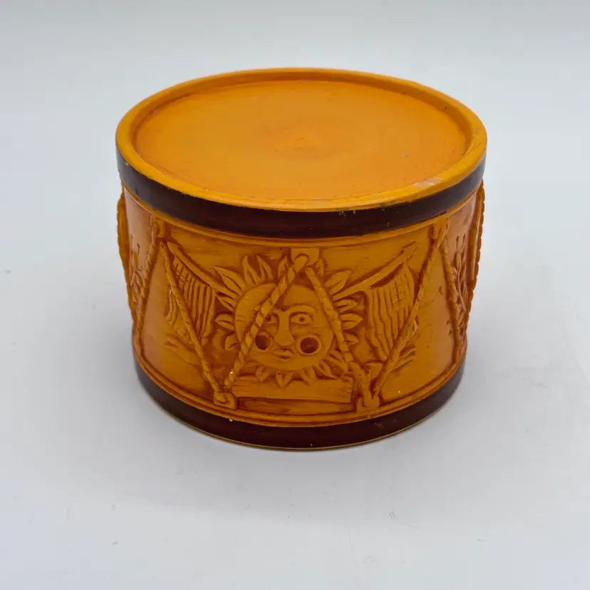 Hallmark Pillar Orange Candle Holder Drum Sun Flag Colonial MCM Vintage Japan