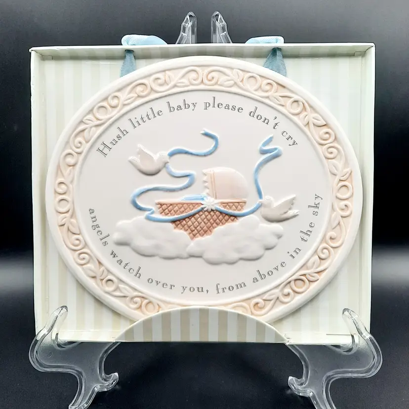 Grasslands Road Hush Little Baby Ceramic Plaque Wall Hanging Blue Ribbon