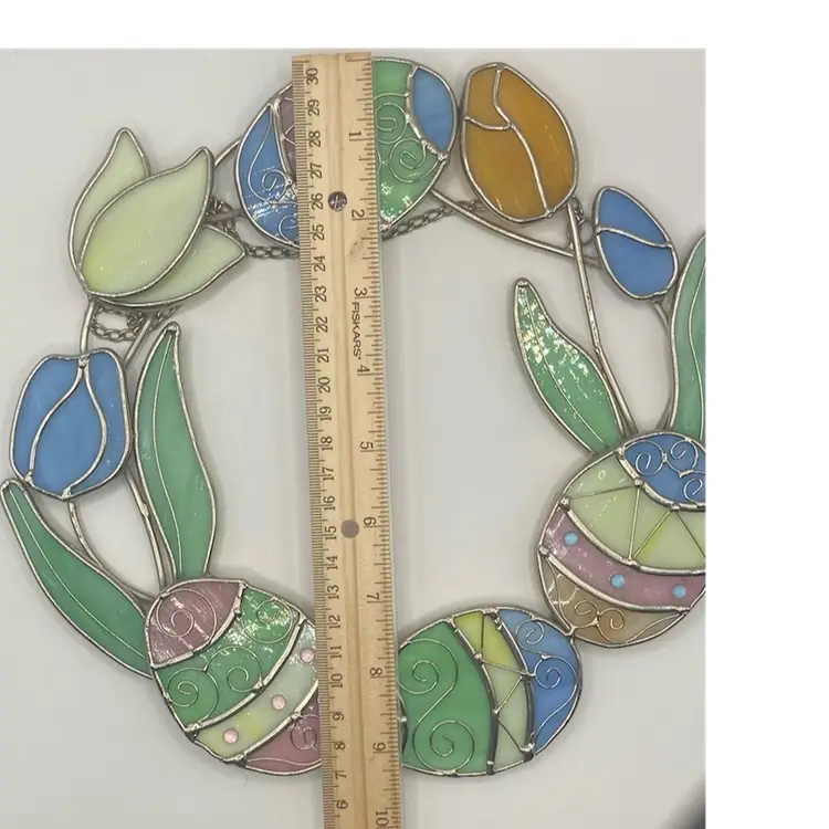 Beautiful 9 1/2” Multi-colored Stained Glass Easter Wreath