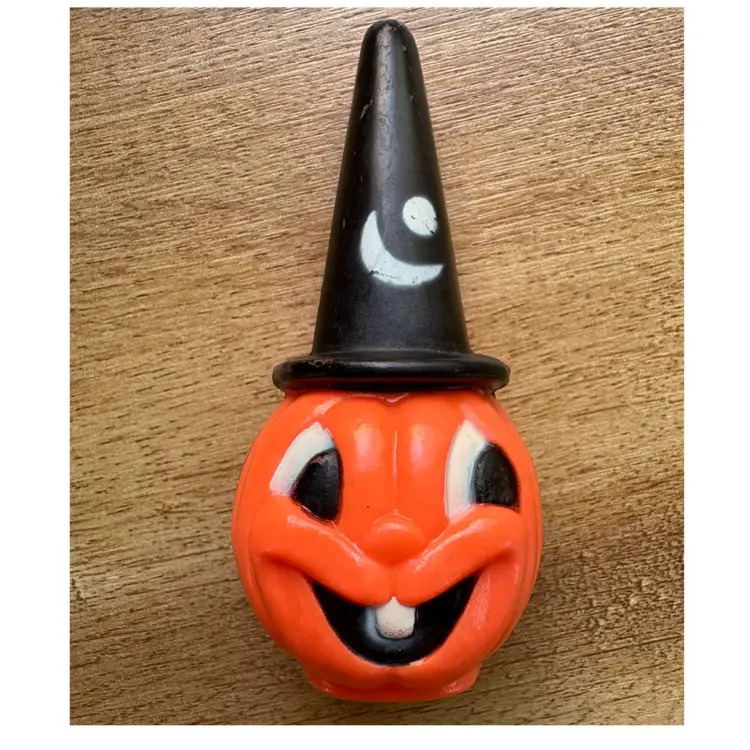Vintage Halloween Jack-o-lantern Wizard Hat Hard Plastic Decor 4” Hong Kong