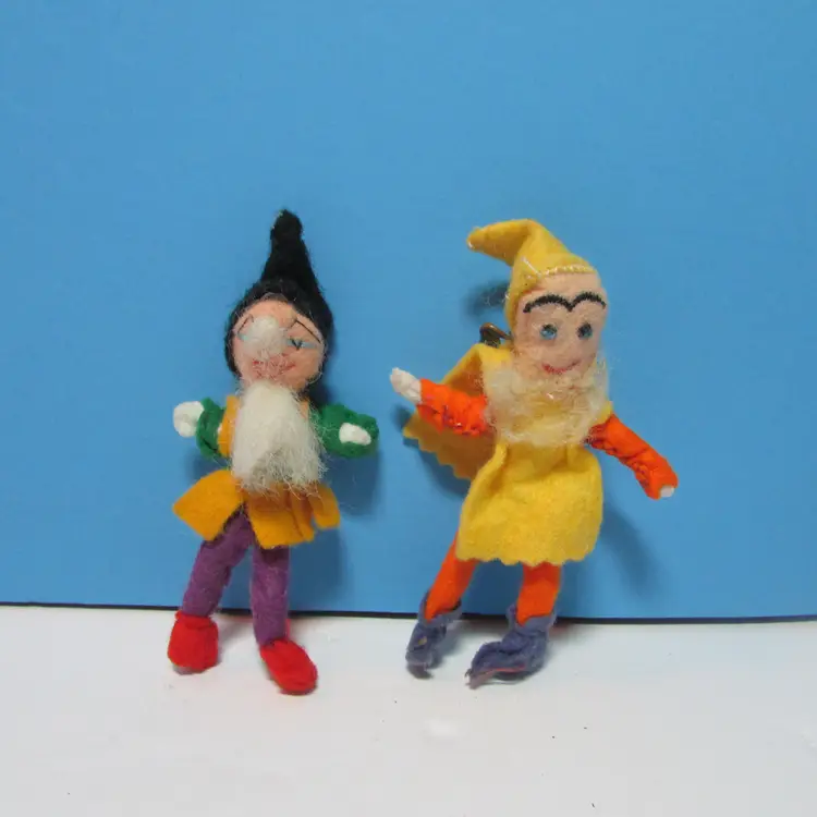 vintage felt pixie elf gnomes pins brooches Halloween fall garden set of 2
