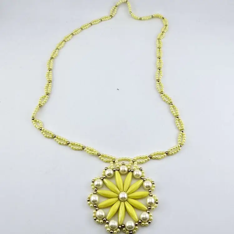 1970s Boho Plastic Yellow Flower Necklace