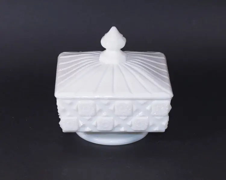 Vintage Westmoreland Pedestal Milk Glass Candy Dish Old Quilt Pattern
