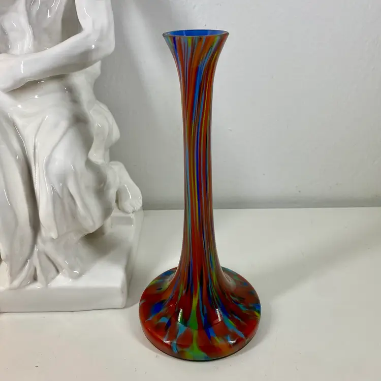 Czech KRALIK Bohemian SPATTER VASE Multicolor 1920-30s Cased ART GLASS Bud vase