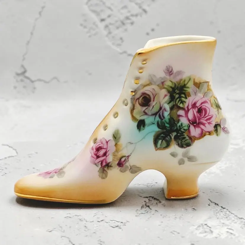 Victorian Princess Porcelain Shoe Pink Blue Flowers Vtg Reproduction RS Prussia
