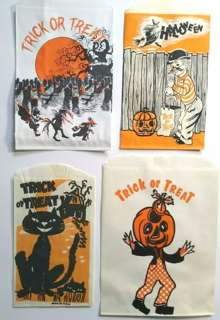 Halloween Candy Trick Or Treat Loot Bags Goblin Head Man Haunted Graveyard Witch