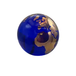 Glass Act Taiwan Golden & Cobalt Blue World Globe Paperweight 3”