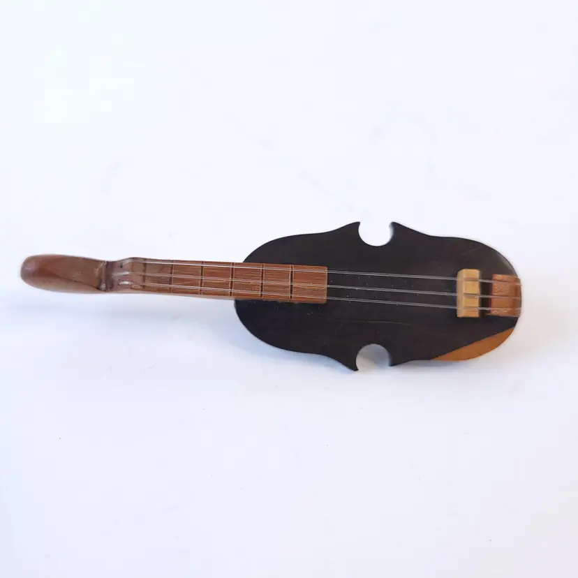 Vintage Handmade Wood Violin Musical String Instrument Brooch Lapel Pin