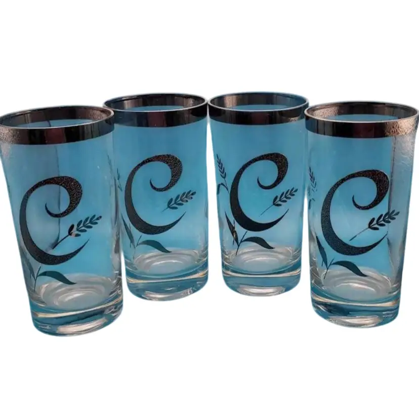 Set Of 4 Rare C Raised letter Mid Century Modern Cocktail Glasses