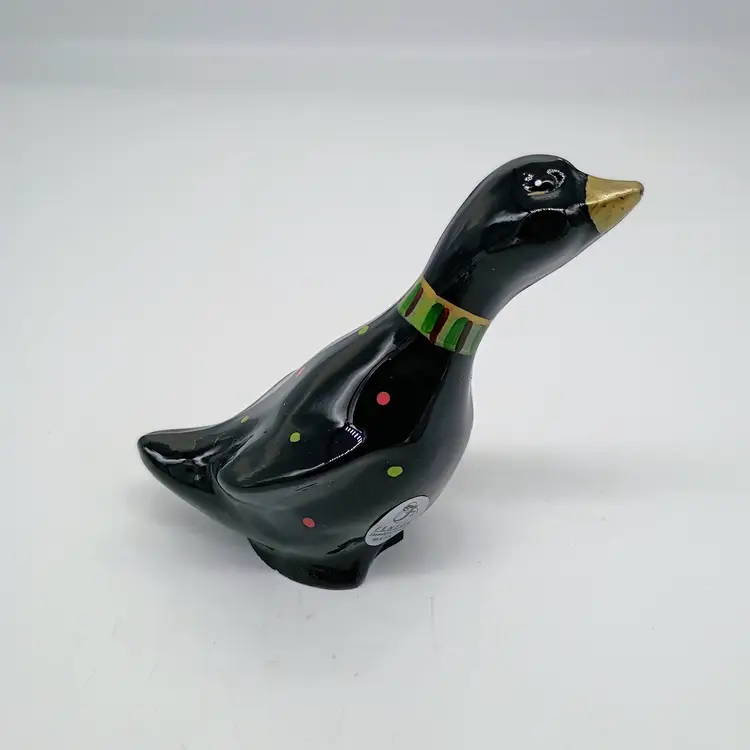 Fenton Art Glass Black Goose / Duck Hand Painted by D. Robinson. Circa 1980's.