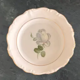 Vintage Johann Haviland Bavaria Germany White Rose Gold Scalloped Edge Plate