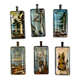 Original Watercolor Pendants By Debbie Chilimidos 2” X 1” Metal Bezels