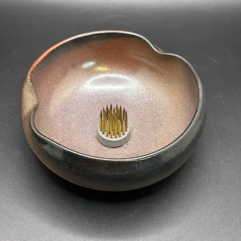 Signed Studio Pottery Ikebana Floral Frog Planter 1.75”x4”