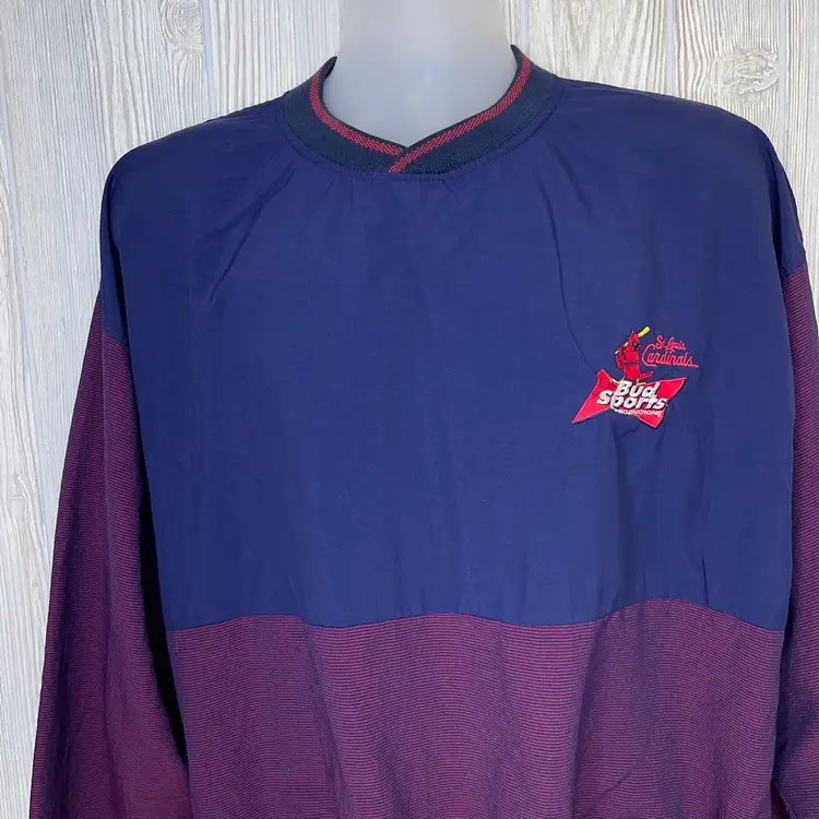 Vintage 80s 90s St Louis Cardinals Bud Sports Productions Pullover Windbreaker Shirt Large