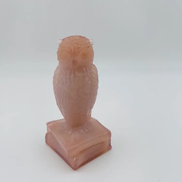 Vintage Degenhart Pink Glass Wise Owl Figurine Paperweight 3.5”