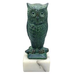 Vintage Owl Metal On Marble Boho Cottage Patina Retro Decor