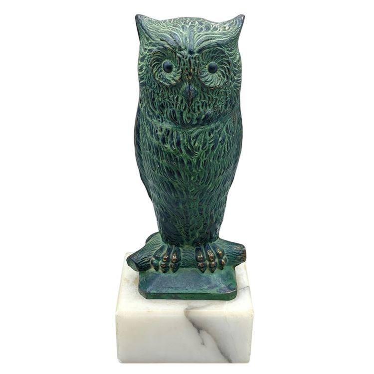 Vintage Owl Metal On Marble Boho Cottage Patina Retro Decor