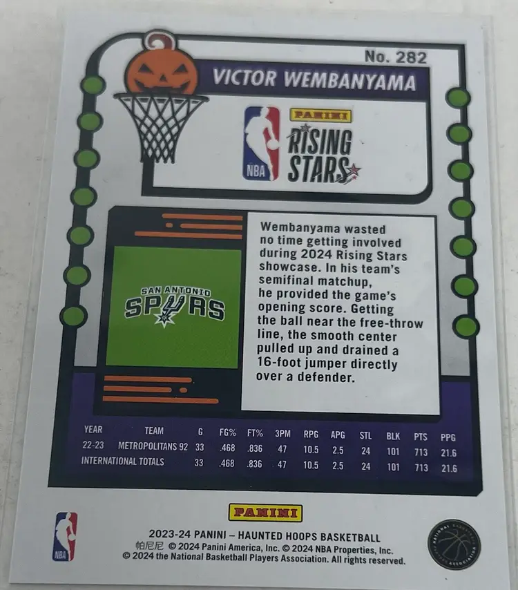 2023-2024 Panini Haunted Hoops Riding Stars #282 Victor Wembanyama Rookie Card