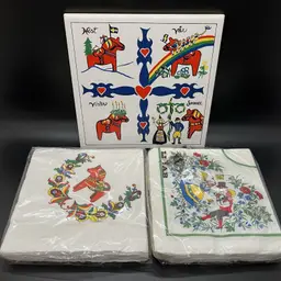 Vintage Lot Berggren Dala Horse Tile Trivet & NOS Paper Napkins Scandinavian