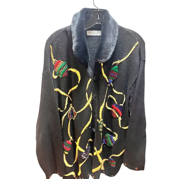 Faux Fur Collar Christmas Holiday Cardigan 2X