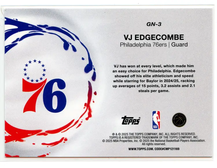 2025-26 Topps VJ Edgecombe Generation Now Holo Foil