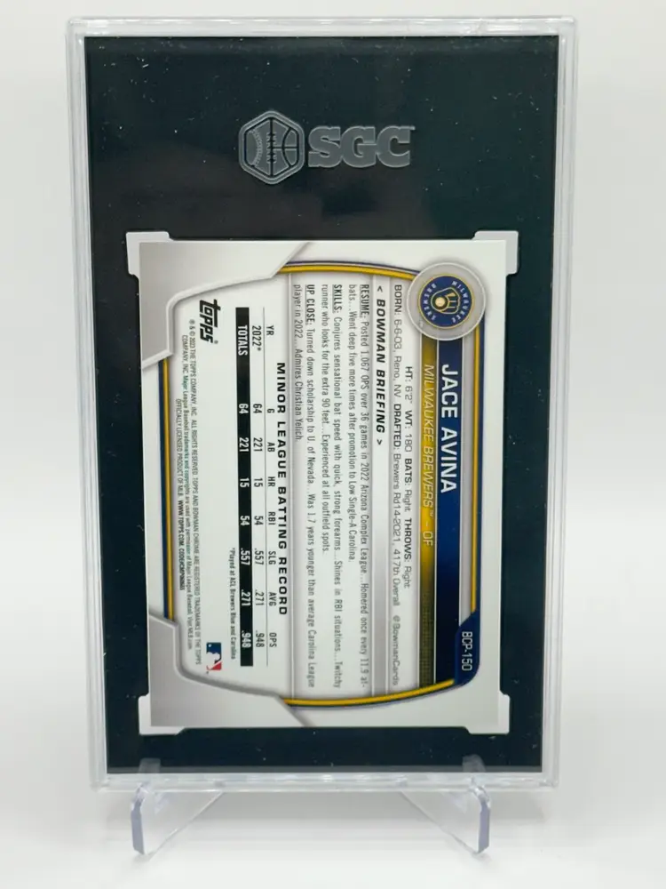 Jace Avian • 2023 Bowman- 1sr Chrome Prospect Blue Shimmer Refractor /150 SGC 9 • Milwaukee Brewers