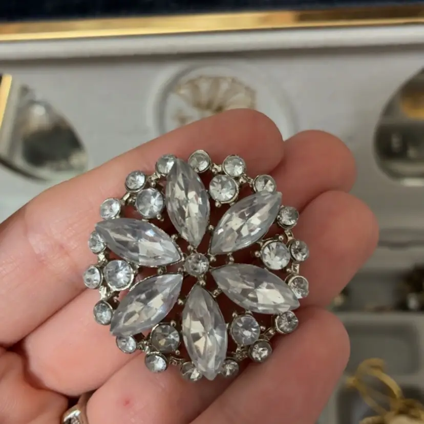 Clear Rhinestone Floral Brooch