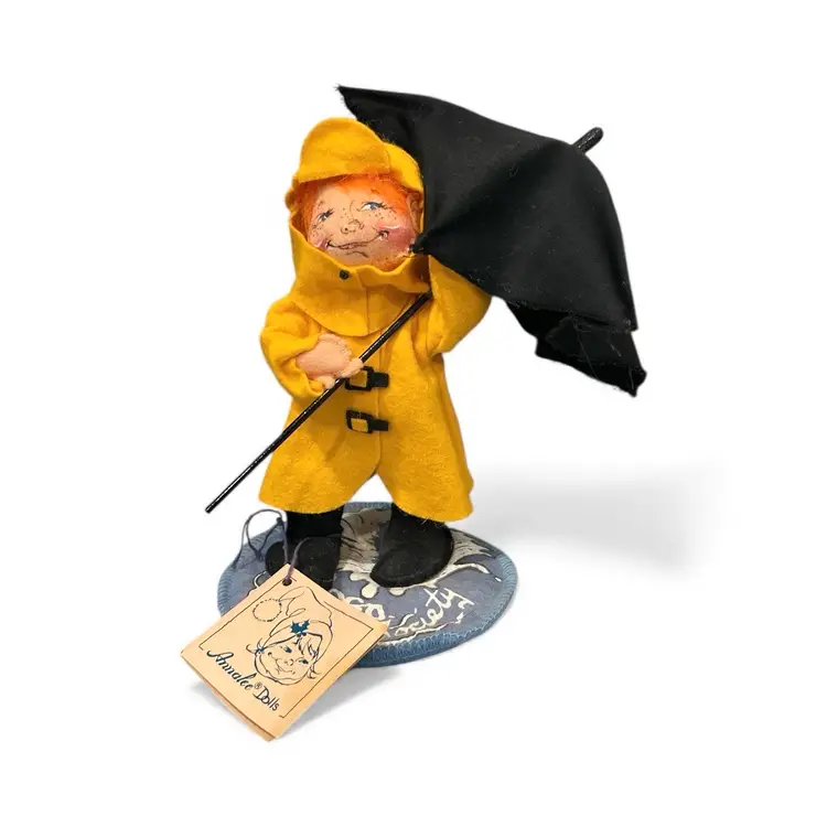 Vintage Felt And Plush Boy In Yellow Raincoat Annalee Figurine
