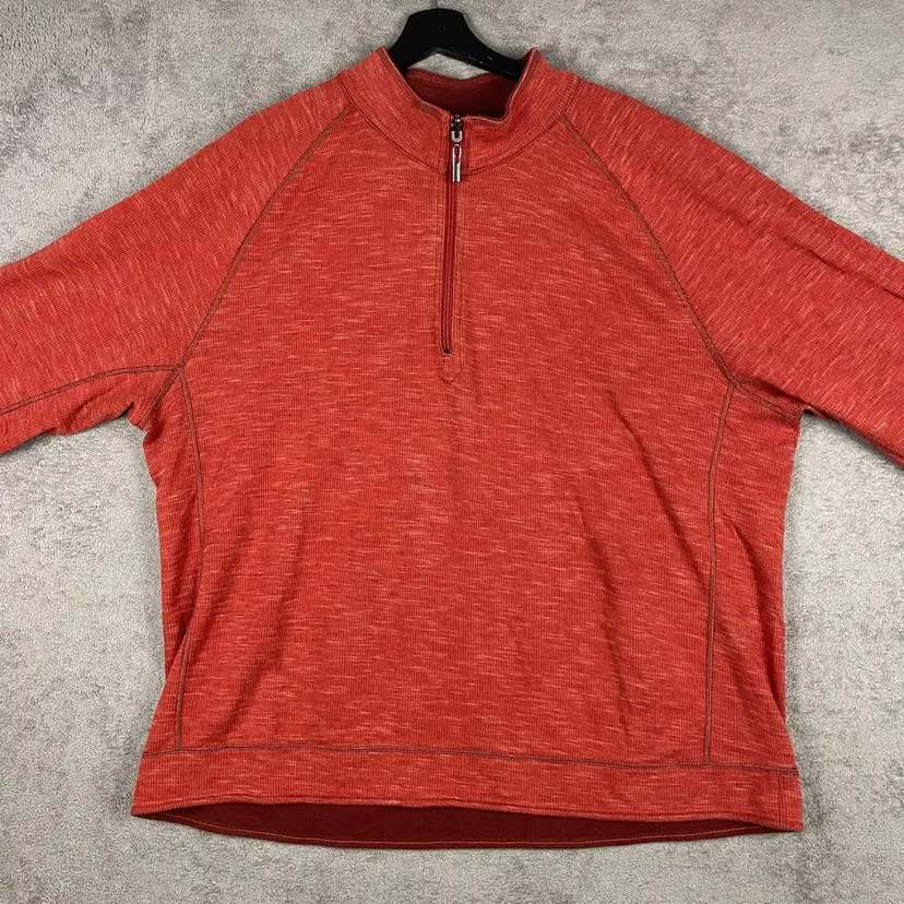 Tommy Bahama Sweatshirt Mens 2XL Red Heather 1/4 Zip Pullover Tagless Knit