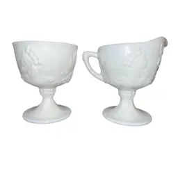 Vintage Indiana Milk Glass Colony Harvest Grape Pedestal Sugar and Creamer Set