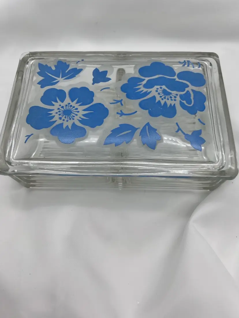 Vintage Floral Design Divided Glass Playing Card/Cigarette/Trinket Box
