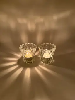 Set Of 2 Indiana Glass Votive Tea Light Candle Holders Vintage Clear Cubist