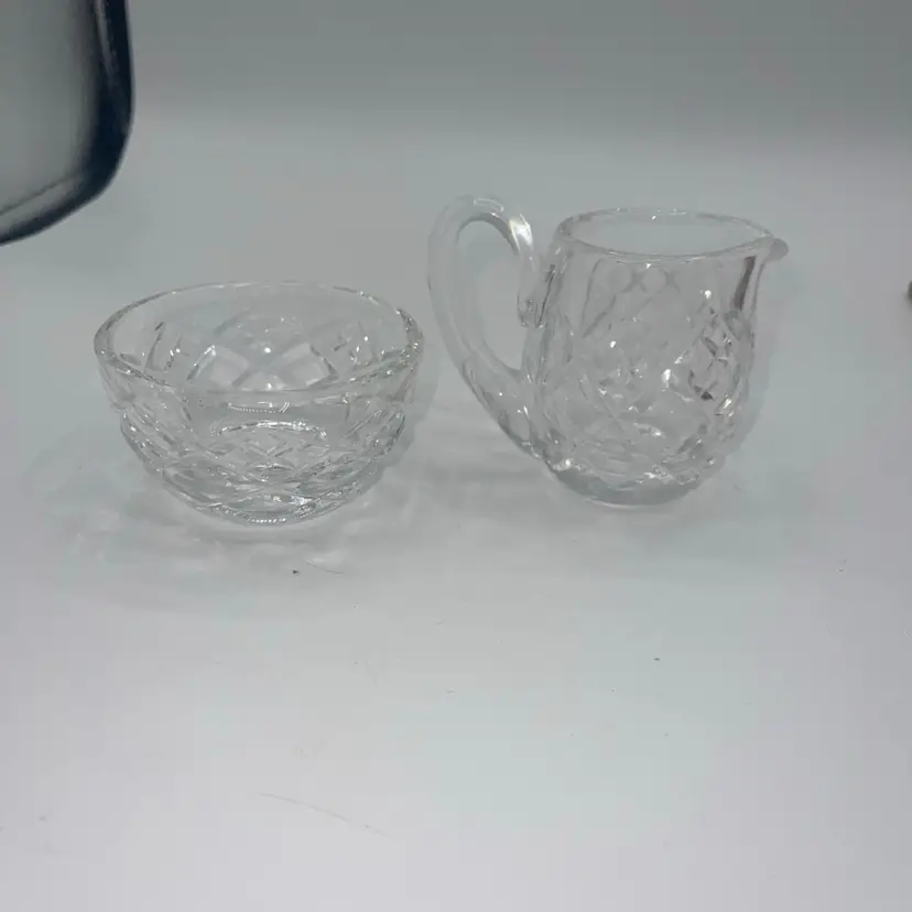 Waterford LISMORE Crystal Mini Individual Open Sugar Bowl & Creamer ~ Signed
