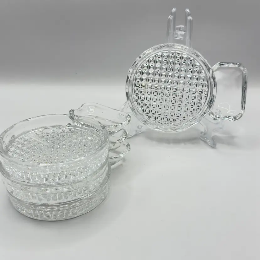 Vintage Sip N Smoke Clear Glass Ashtray Barware Coaster Set of 4, Textured Design, Unbranded