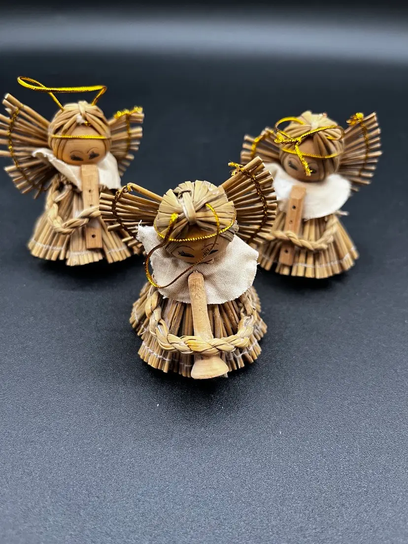 **Trio Of Wood & Straw Finnish Angel Band Member Ornaments