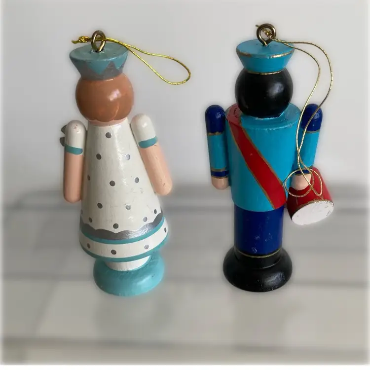 Set Of 2 Norwegian Wooden 3” Nutcracker Style Christmas Ornaments