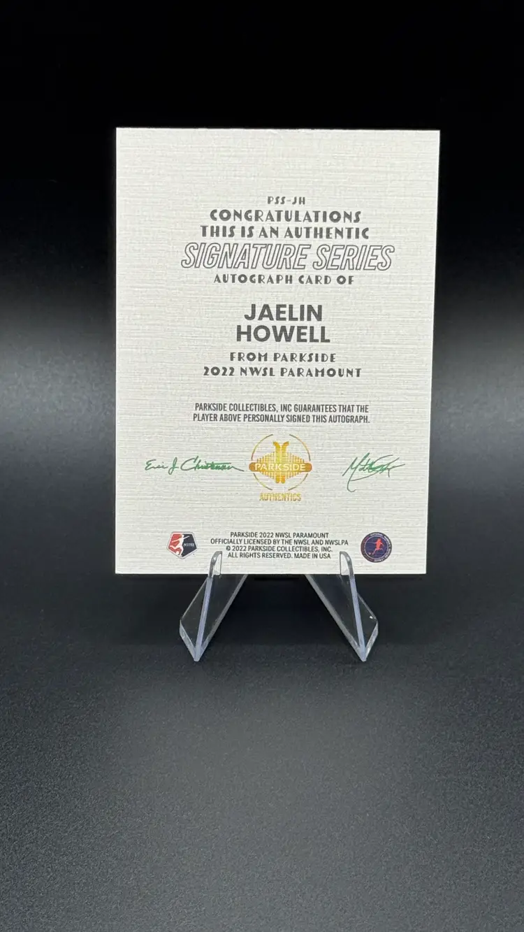 Jaelin Howell 2022 Parkside NWSL Paramount Signature Series #PSS-JH Rookie Auto RC Racing Louisville