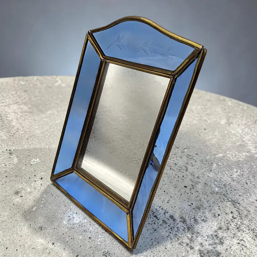 Via Vermont Stained Glass Periwinkle Blue Mirror Photo Table Top Frame