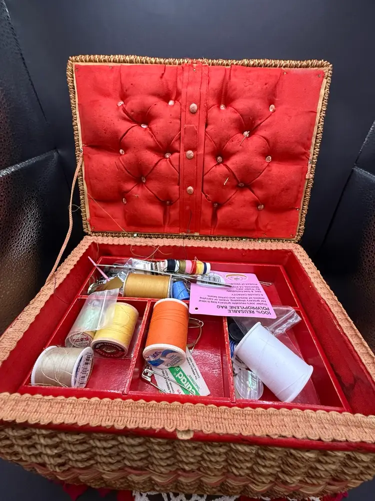 Vintage Sewing Box With Contents