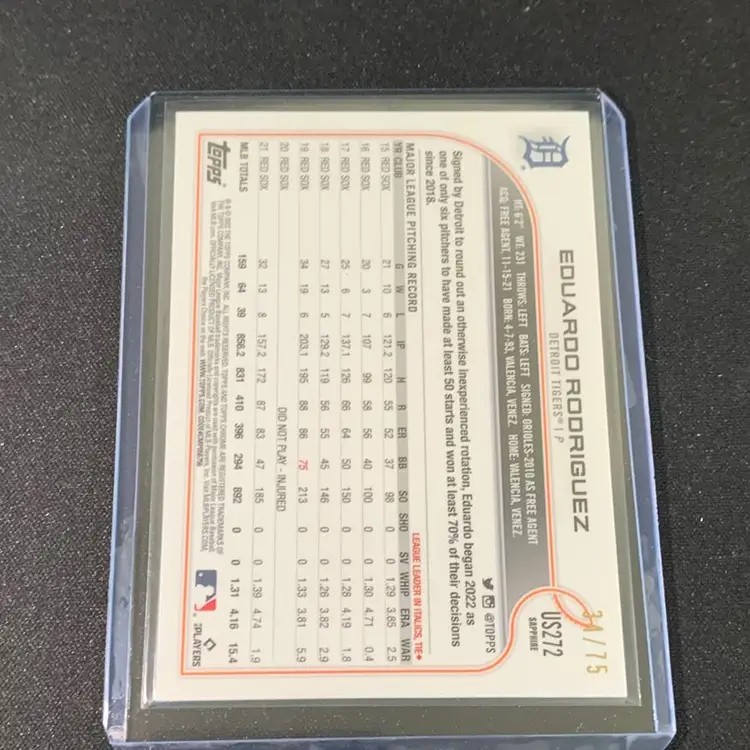 2022 Topps Chrome Sapphire Eduardo Rodriguez Green /75 Detroit Tigers