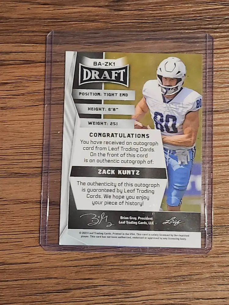 Zack Kuntz Signed Rookie Card, Green Variant - 2023 Leaf Football