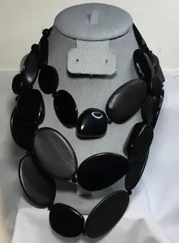 CHICO'S Black, 3-strand, chunky, acrylic & wood bead statement necklace, 22"